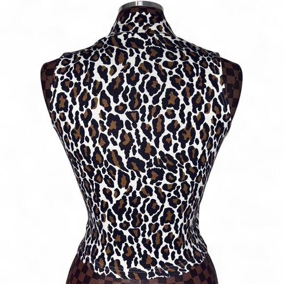 Y2K Leopard Print Halter Top Stretch Knit Sleeveless Clubwear 90s 2000s S/M - Picture 2 of 8